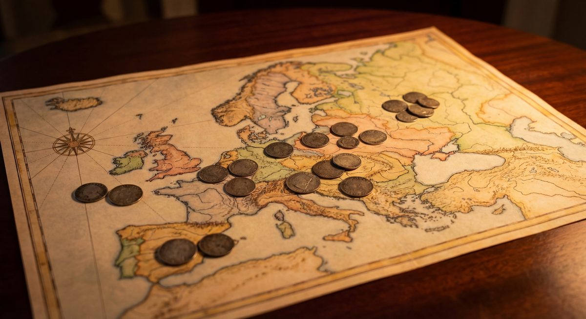 Zemljevid Evrope s srebrnimi kovanci — kdo kupuje srebro