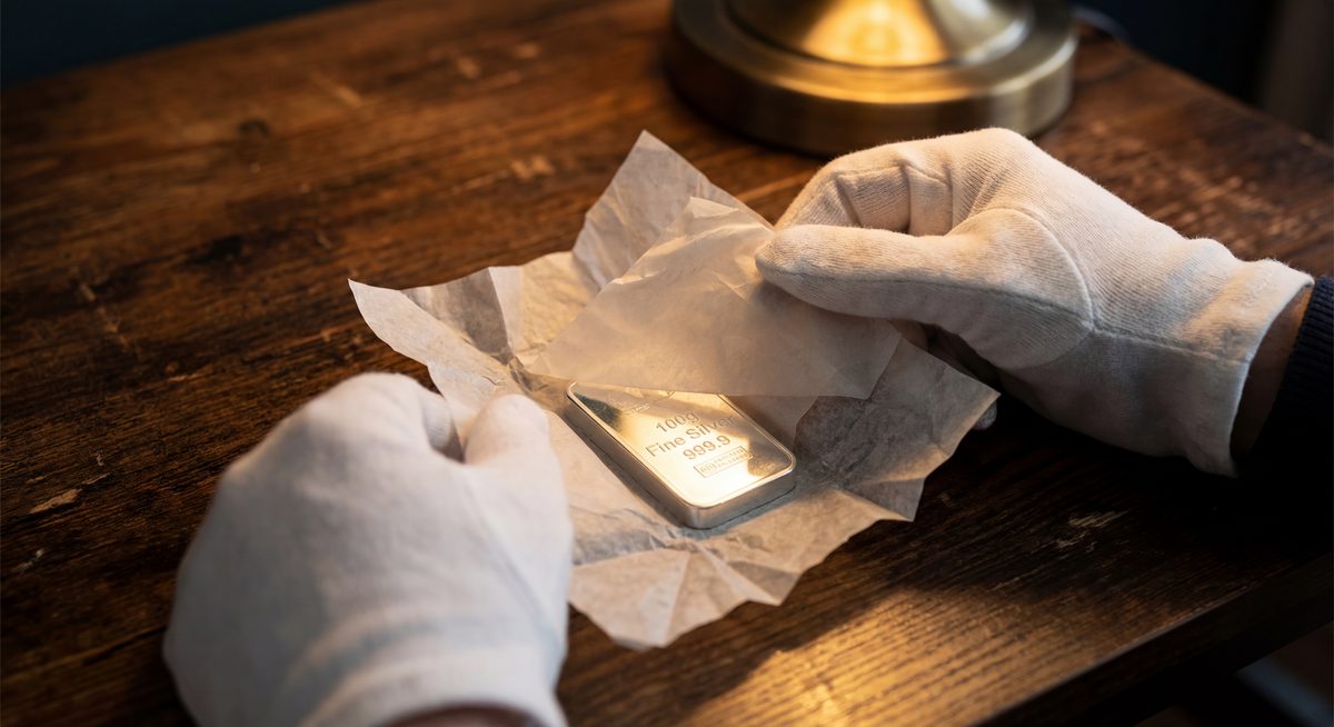 Razpakiranje srebrne palice — prvi nakup srebra